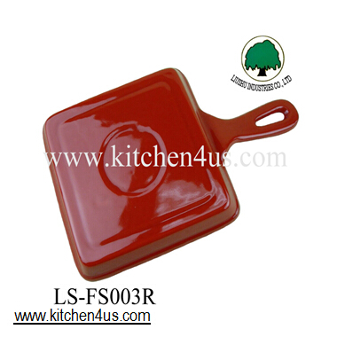 Vintage square cast iron enamel skillet frying pan