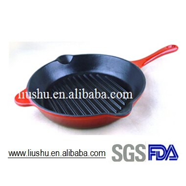 Enamel cast iron round shape non-stick fry pan / grill pan