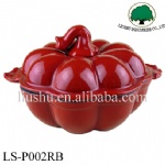 Pumpkin cast iron enamel casserole in red color with elegant design