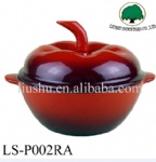 Pumpkin cast iron enamel casserole in red color with elegant design