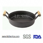 30cm two side wooden handle cast iron bakeware / skillet /grill pan